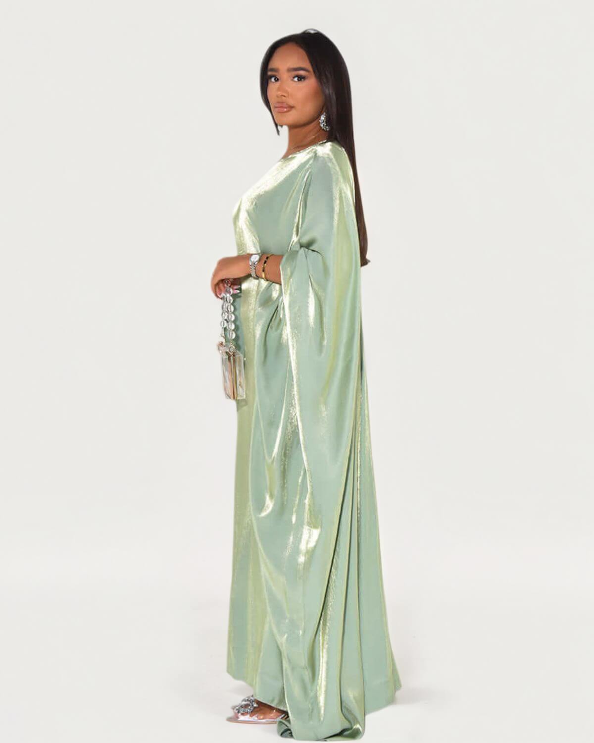 Solid Light Green Maxi Butterfly Abaya Dress