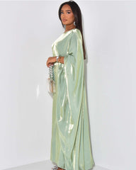 Solid Light Green Maxi Butterfly Abaya Dress
