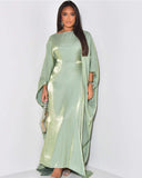 Solid Satin Butterfly Abaya Maxi Dress