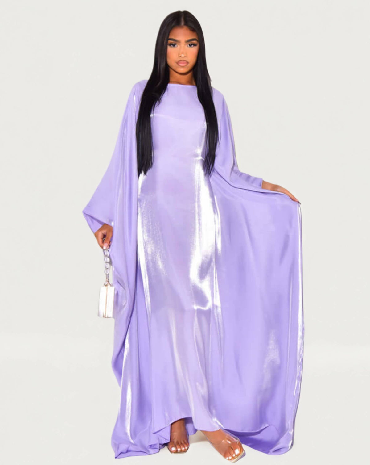 Solid Purple Maxi Butterfly Abaya Dress