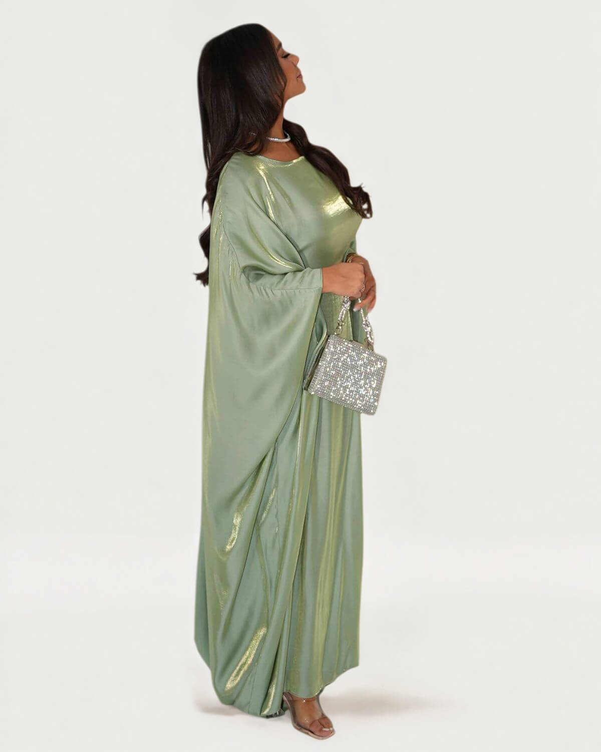 Solid Light Green Maxi Butterfly Abaya Dress