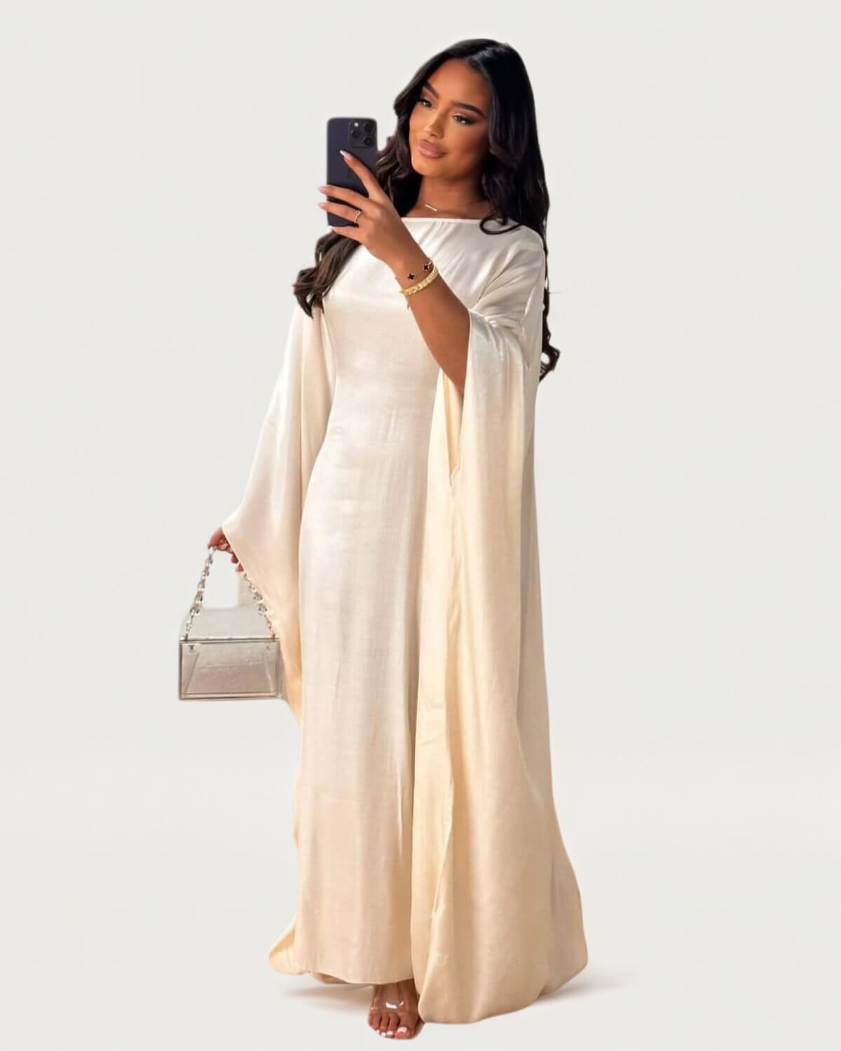Solid Apricot Maxi Butterfly Abaya Dress