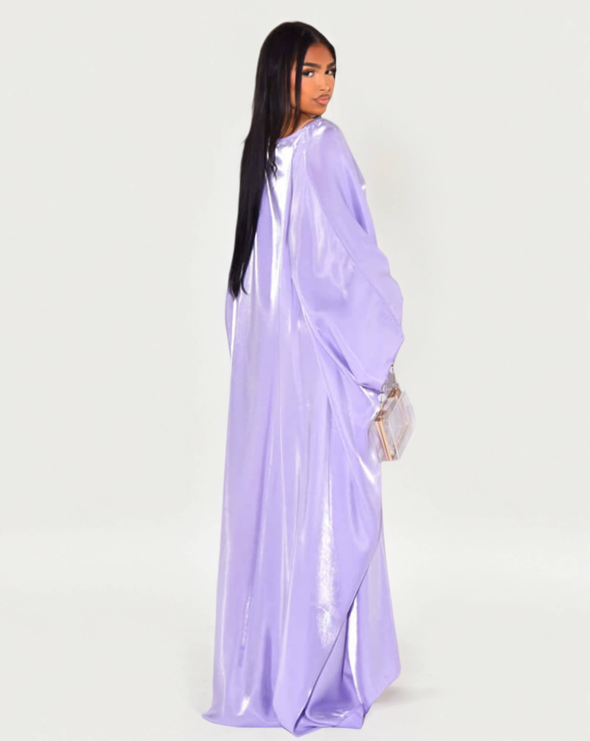 Solid Purple Maxi Butterfly Abaya Dress