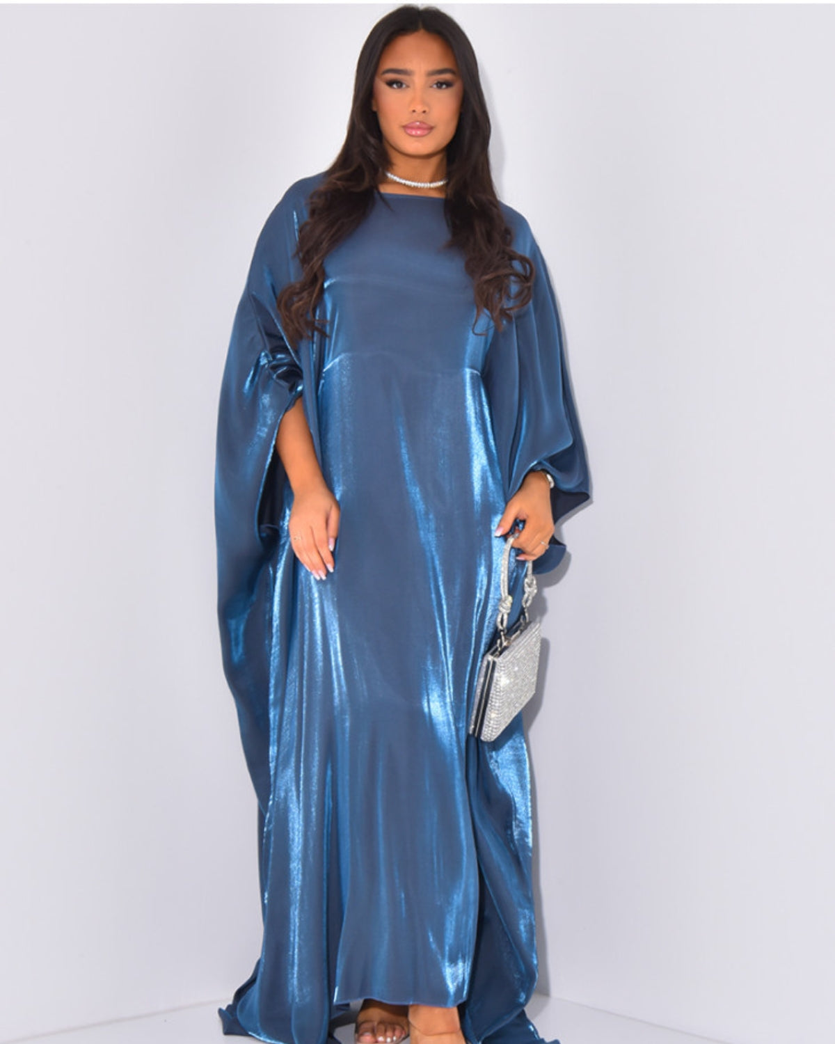 Solid Satin Butterfly Abaya Maxi Dress