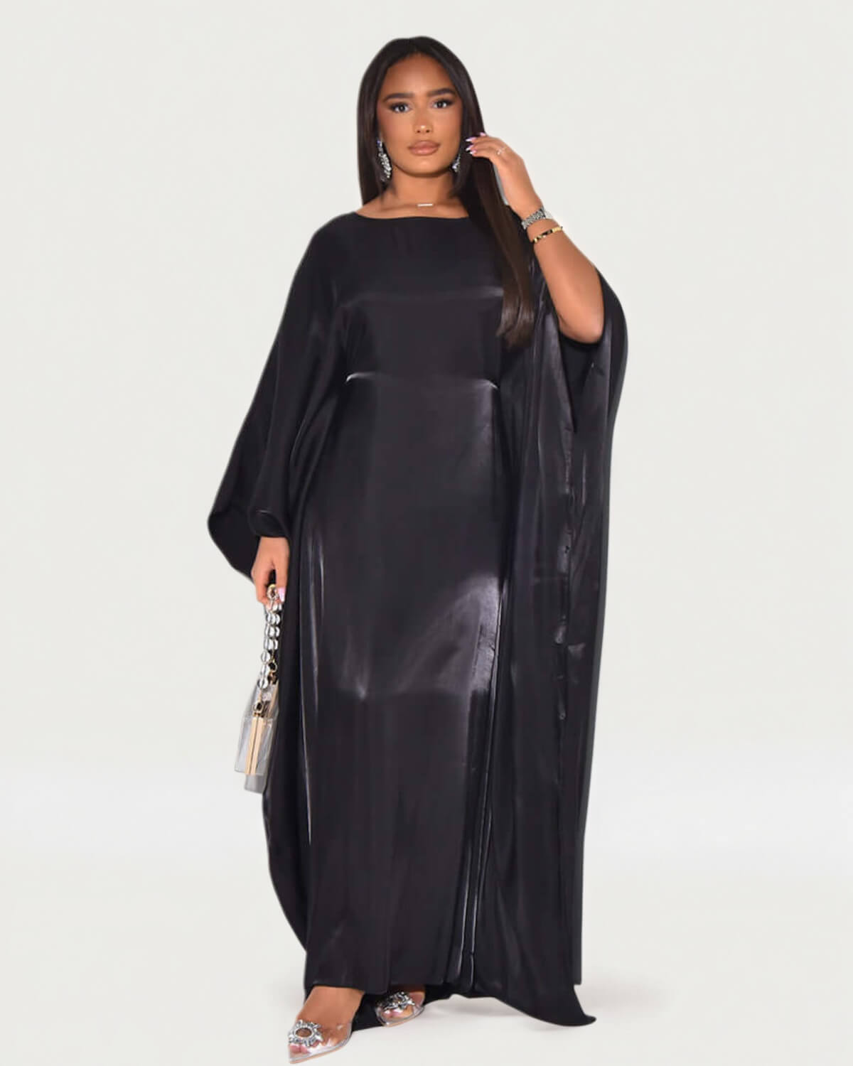 Solid Black Maxi Butterfly Abaya Dress