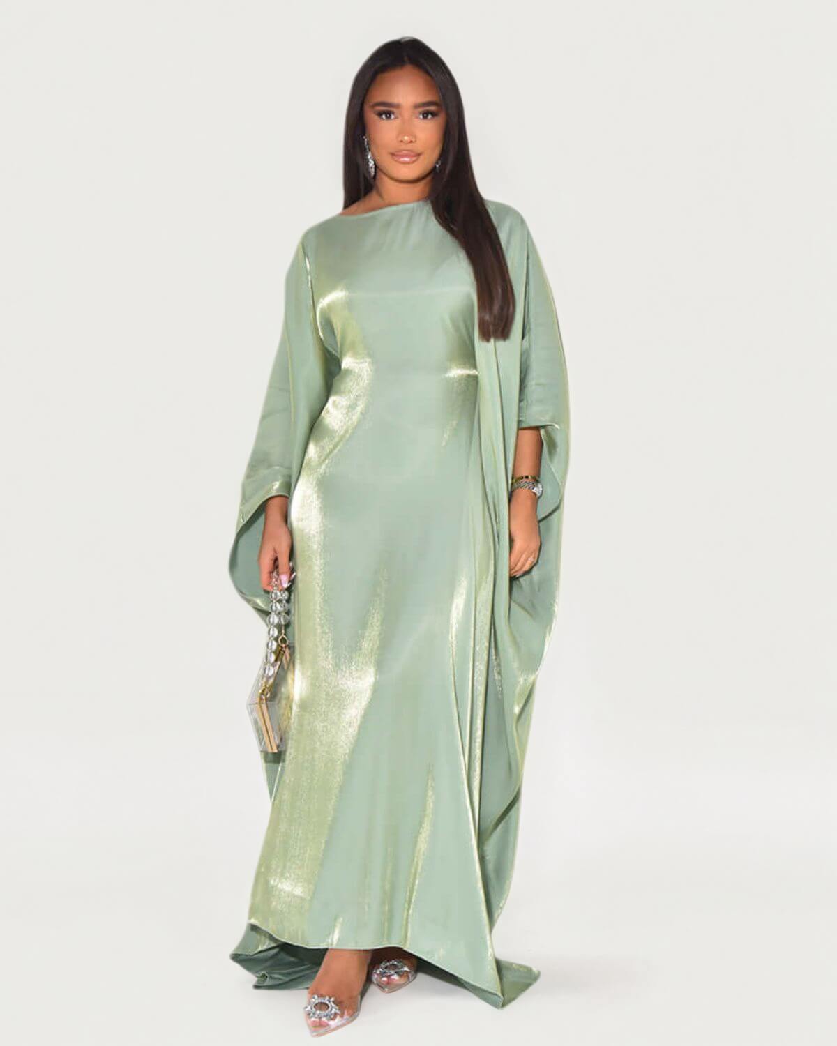 Solid Light Green Maxi Butterfly Abaya Dress