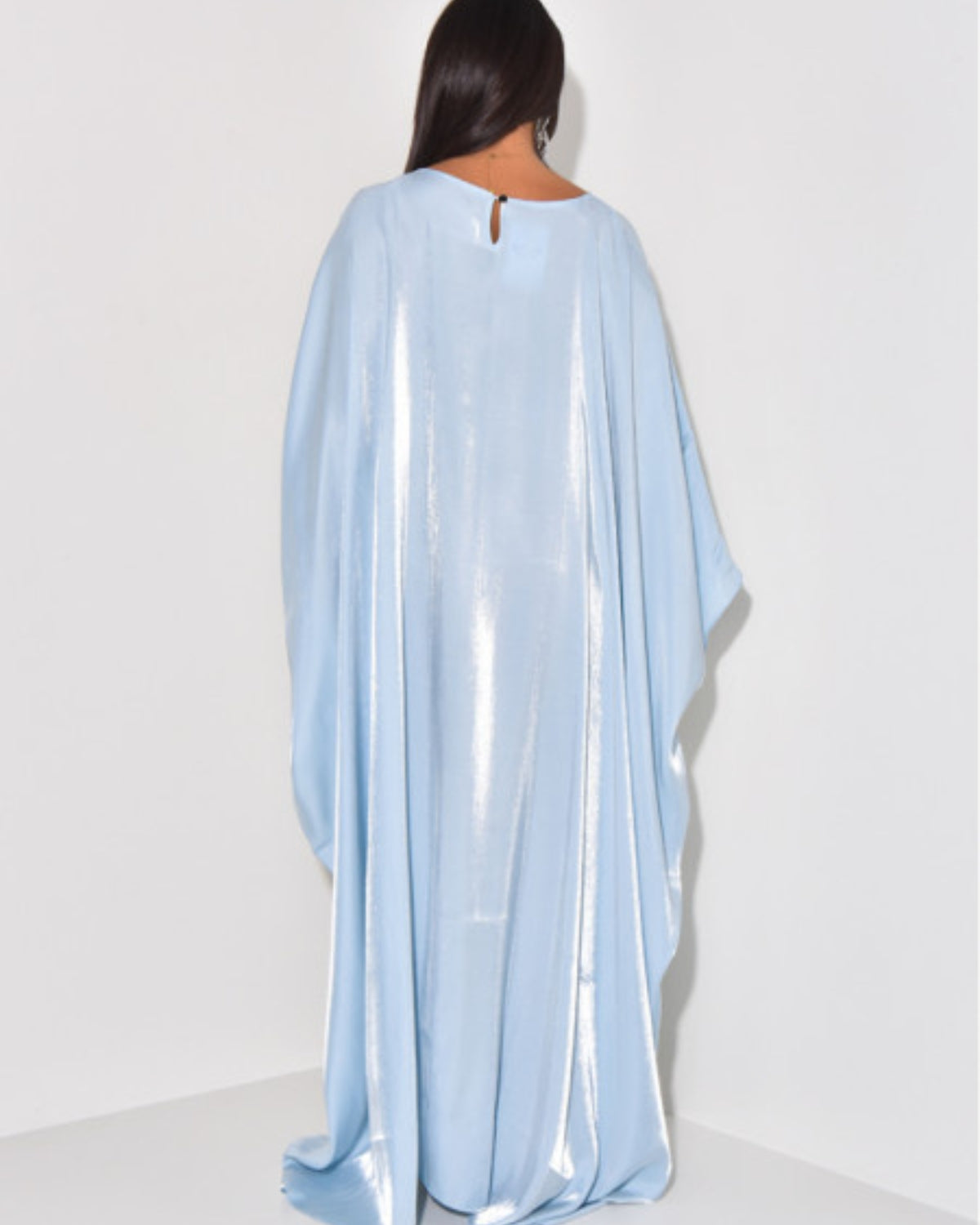 Solid Satin Butterfly Abaya Maxi Dress