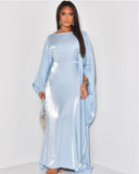 Solid Satin Butterfly Abaya Maxi Dress