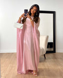 Solid Pink Maxi Butterfly Abaya Dress