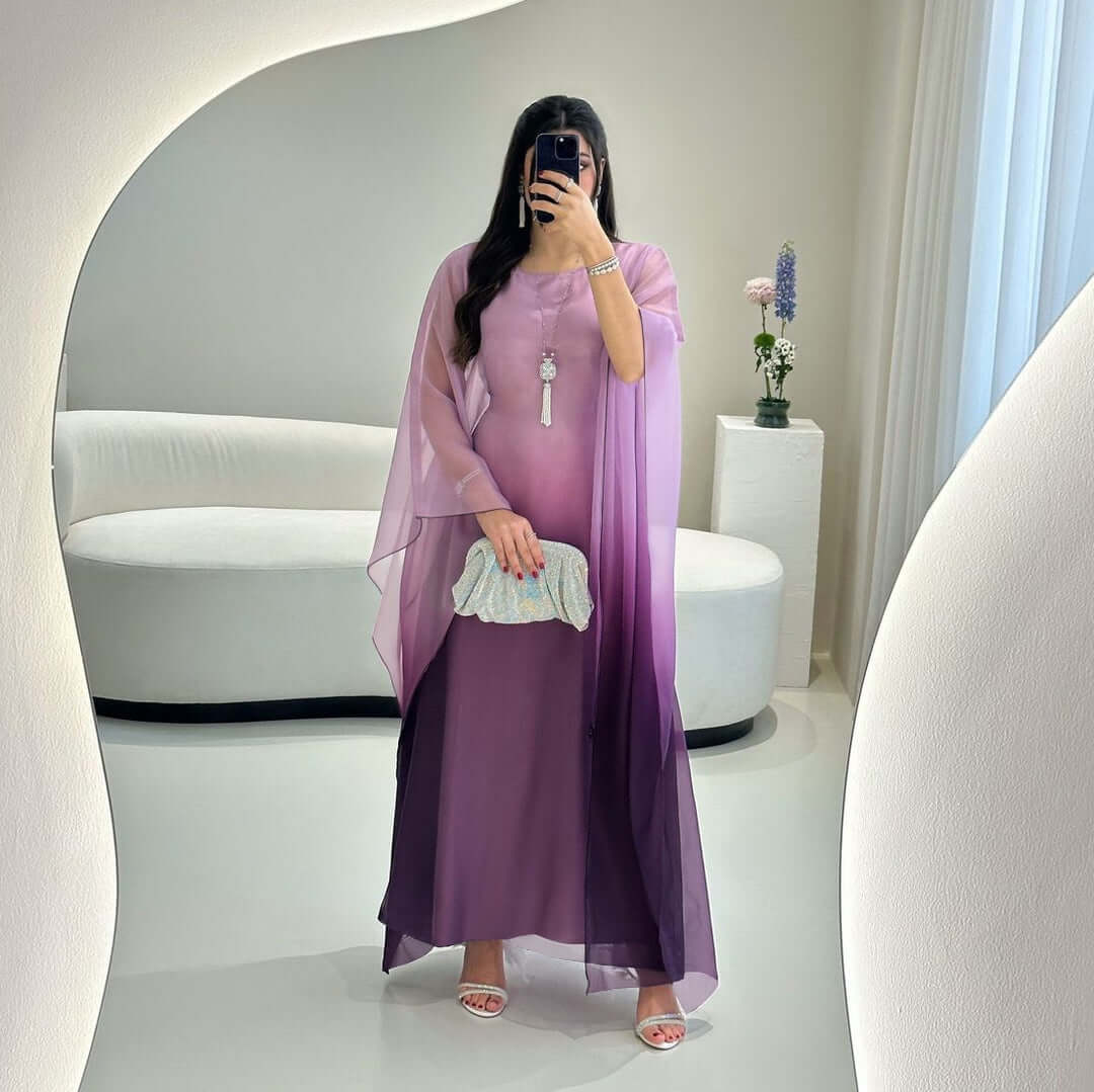 Gradient Satin Butterfly Abaya for Women
