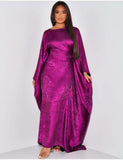 Satin Batwing Purple Butterfly Abaya Dress with Hijab