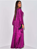 Satin Batwing Purple Butterfly Abaya Dress with Hijab