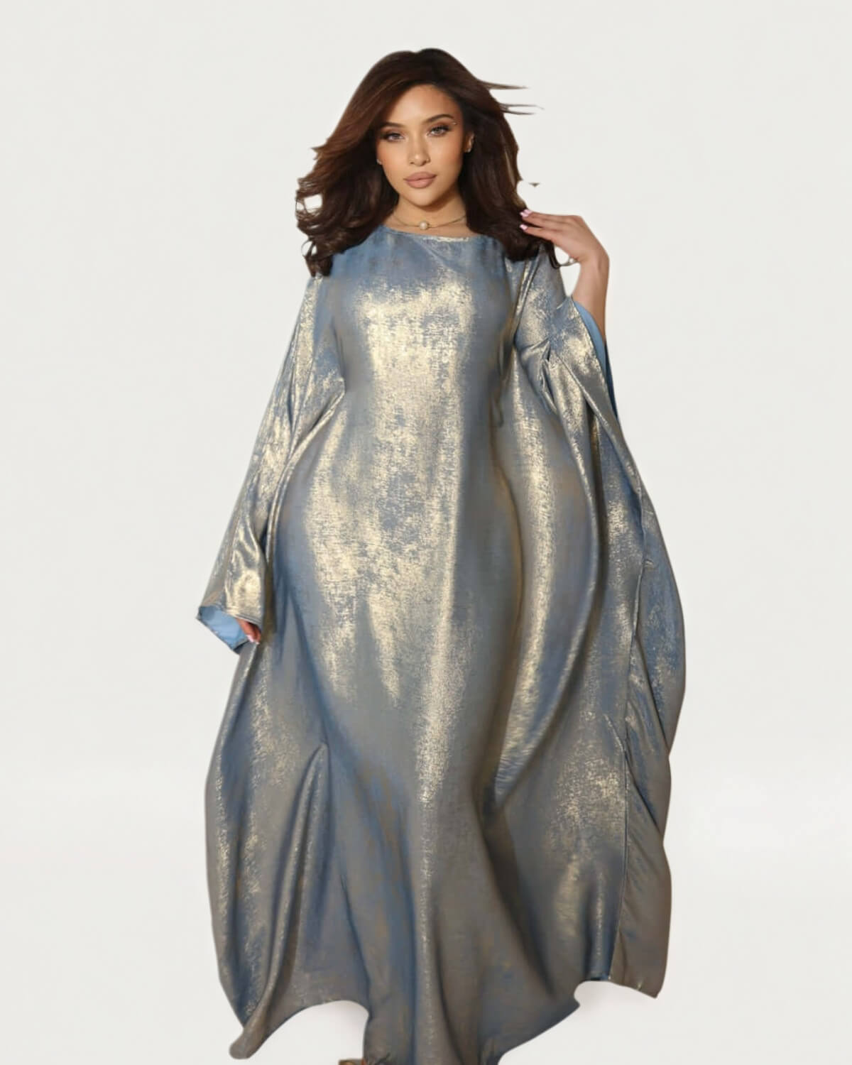 Satin Batwing Gray Butterfly Abaya Dress