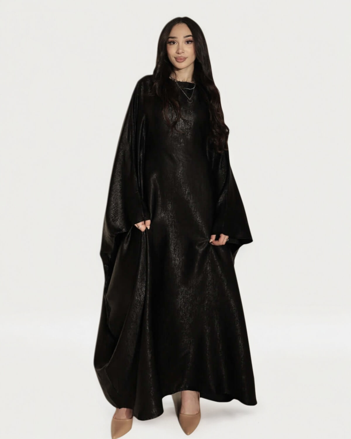 Satin Batwing Black Butterfly Abaya Dress