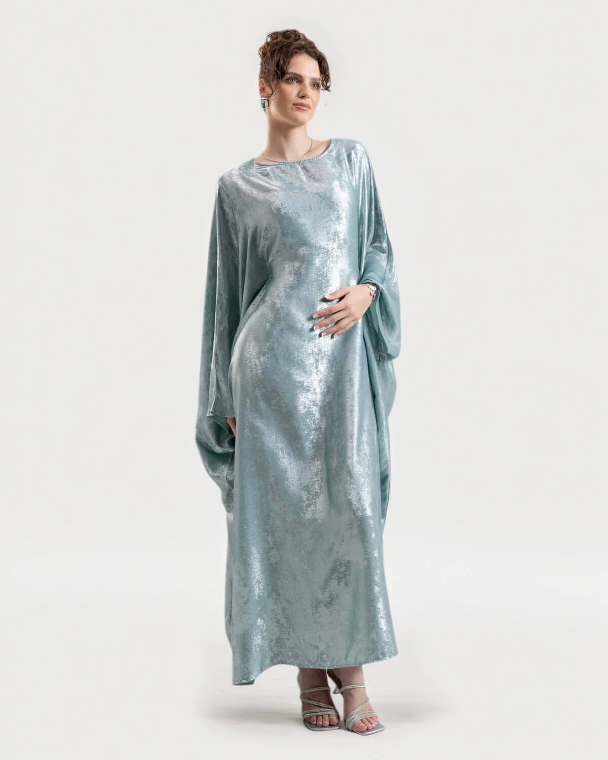 Satin Batwing Light Blue Butterfly Abaya Dress