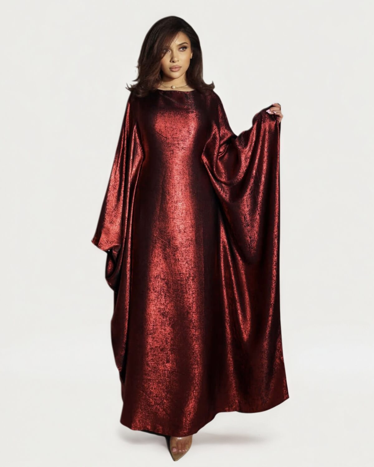 Satin Batwing Red Butterfly Abaya Dress