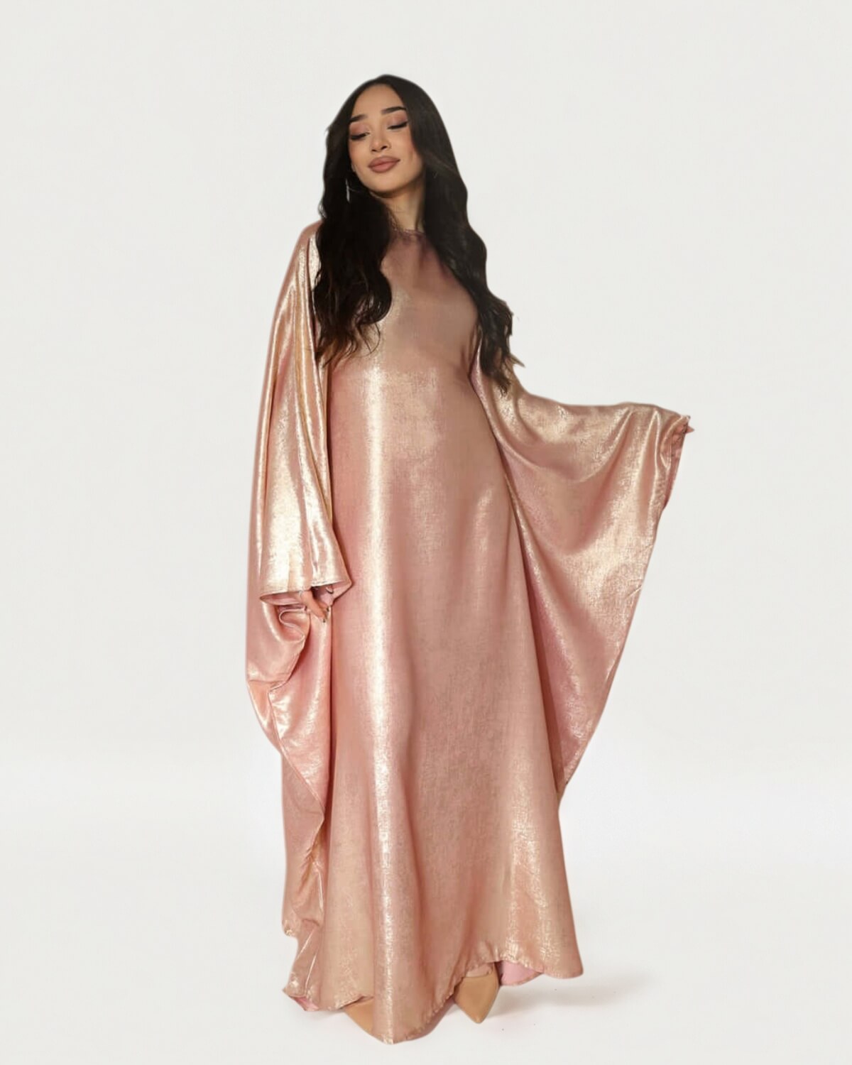 Satin Batwing Pink Butterfly Abaya Dress
