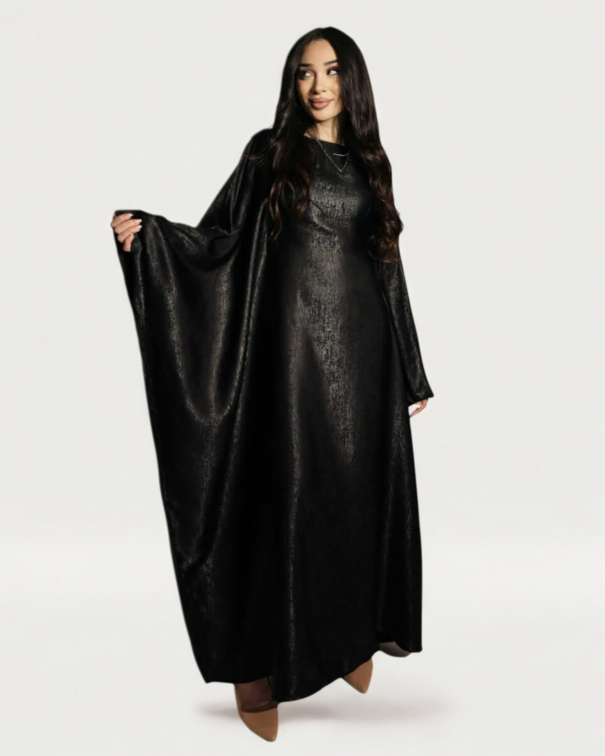 Satin Batwing Black Butterfly Abaya Dress