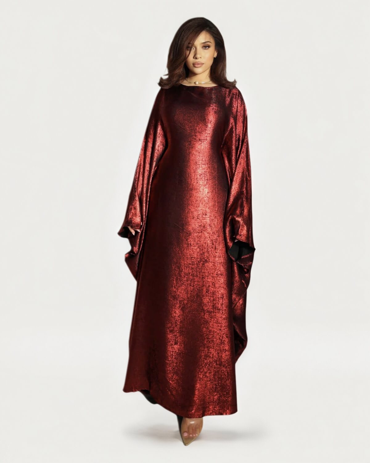 Satin Batwing Red Butterfly Abaya Dress