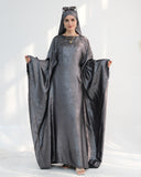 Satin Batwing Dark Gray Butterfly Abaya Dress