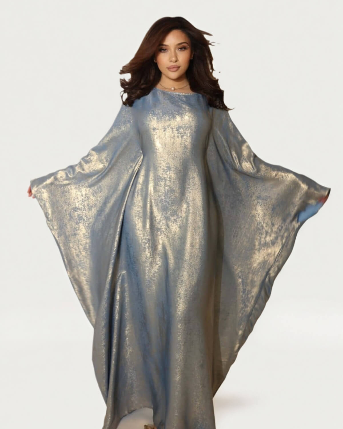 Satin Batwing Gray Butterfly Abaya Dress