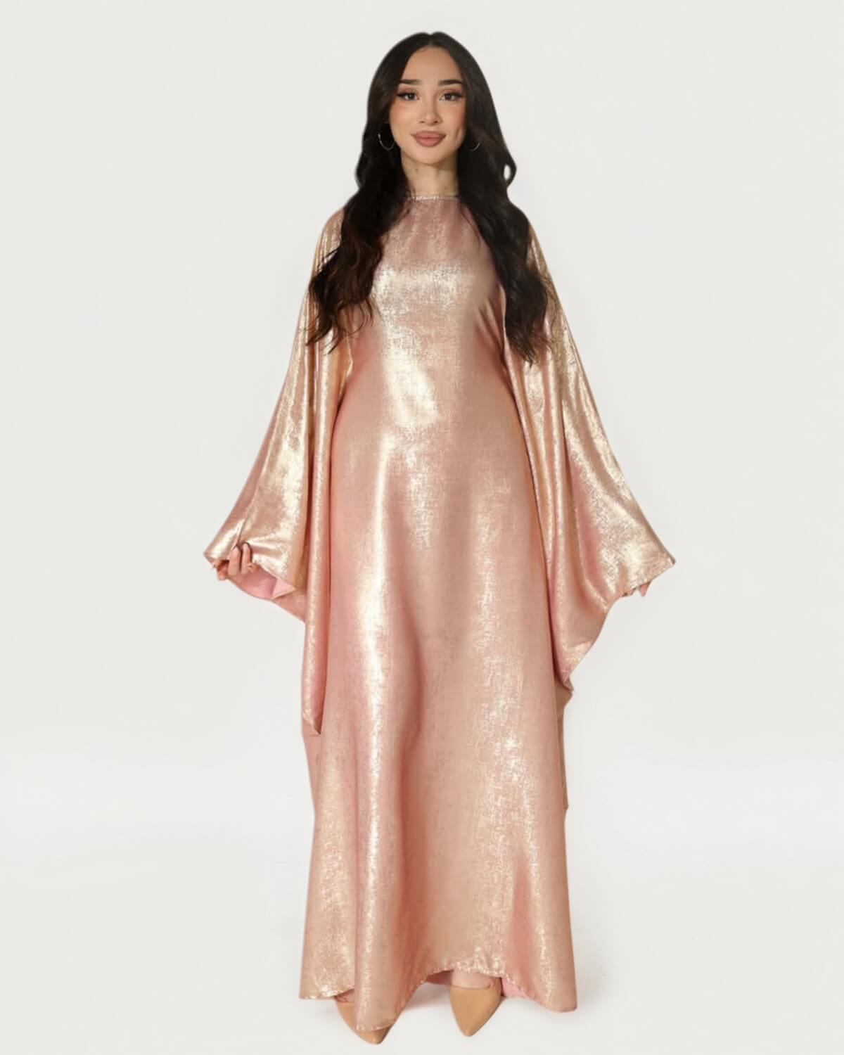 Satin Batwing Pink Butterfly Abaya Dress