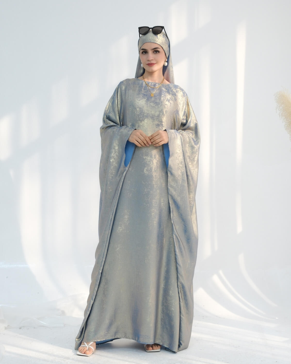 Satin Batwing Gray Butterfly Abaya Dress