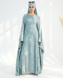 Satin Batwing Light Blue Butterfly Abaya Dress