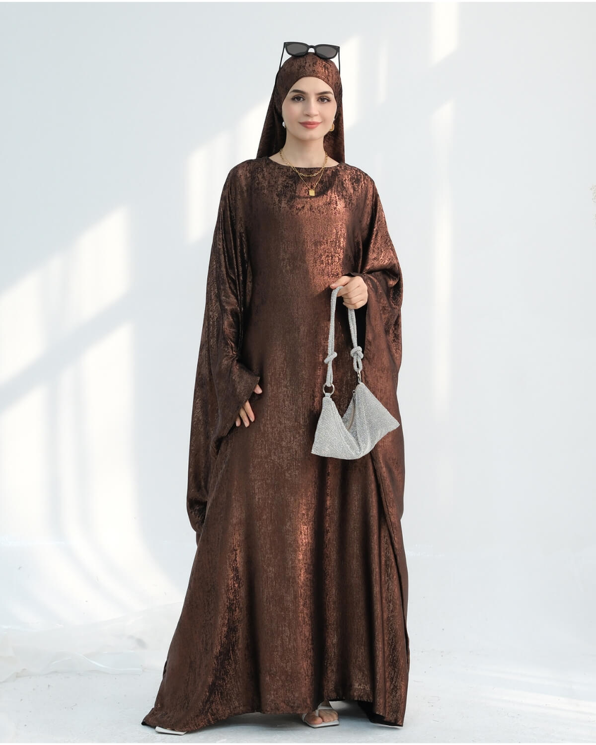 Satin Batwing Coffee Butterfly Abaya Dress