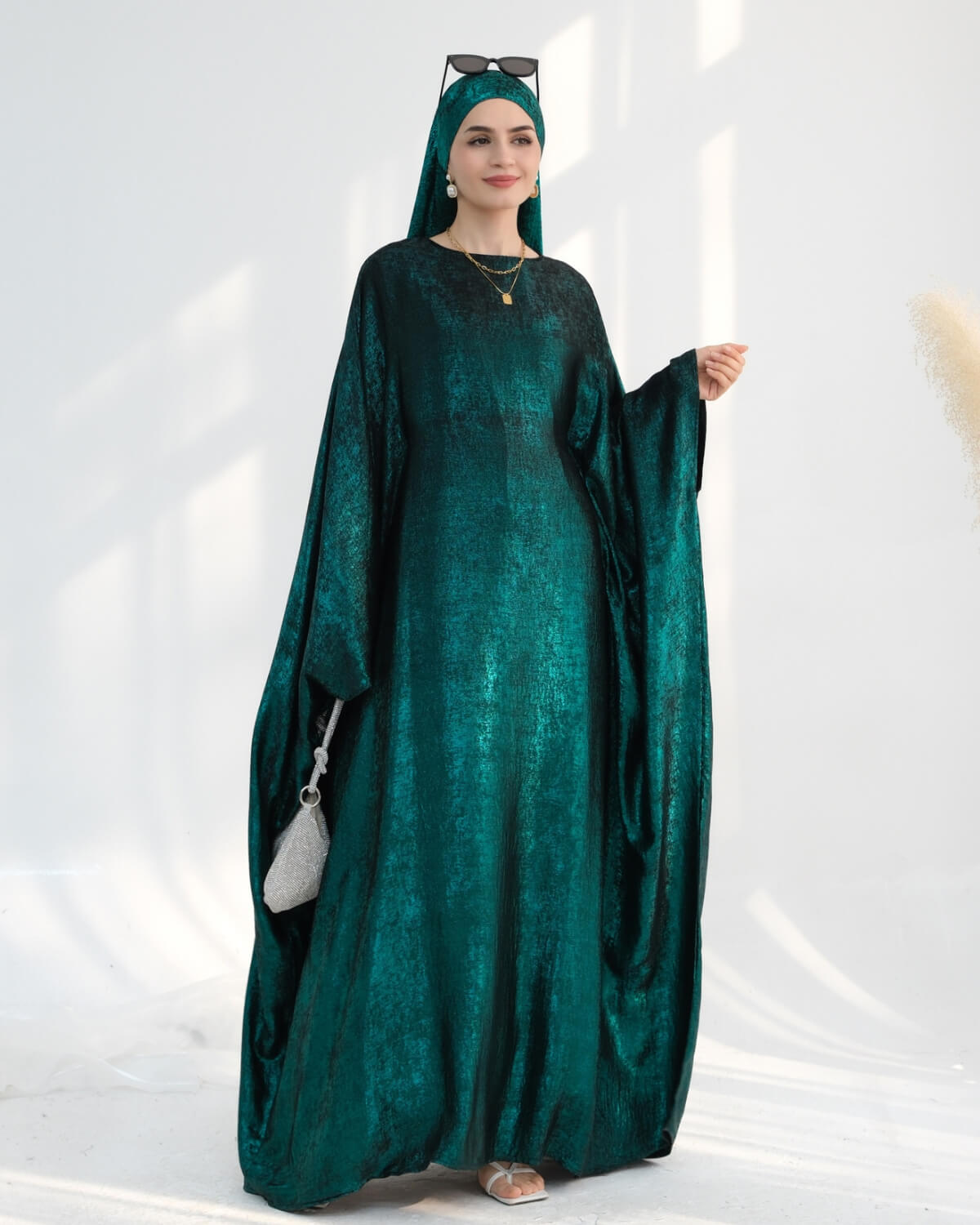Satin Batwing Dark Green Butterfly Abaya Dress