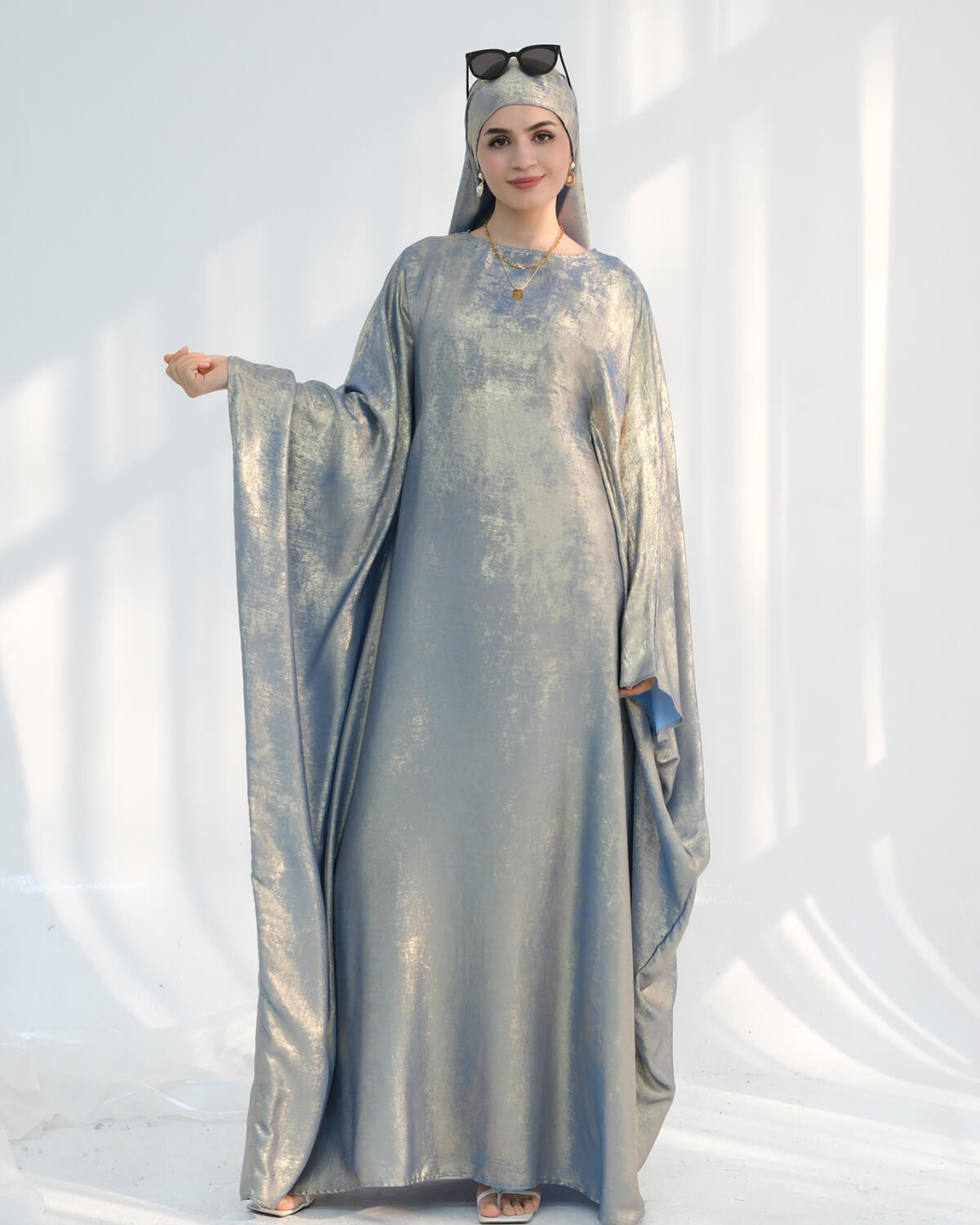 Satin Batwing Gray Butterfly Abaya Dress