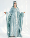 Satin Batwing Light Blue Butterfly Abaya Dress