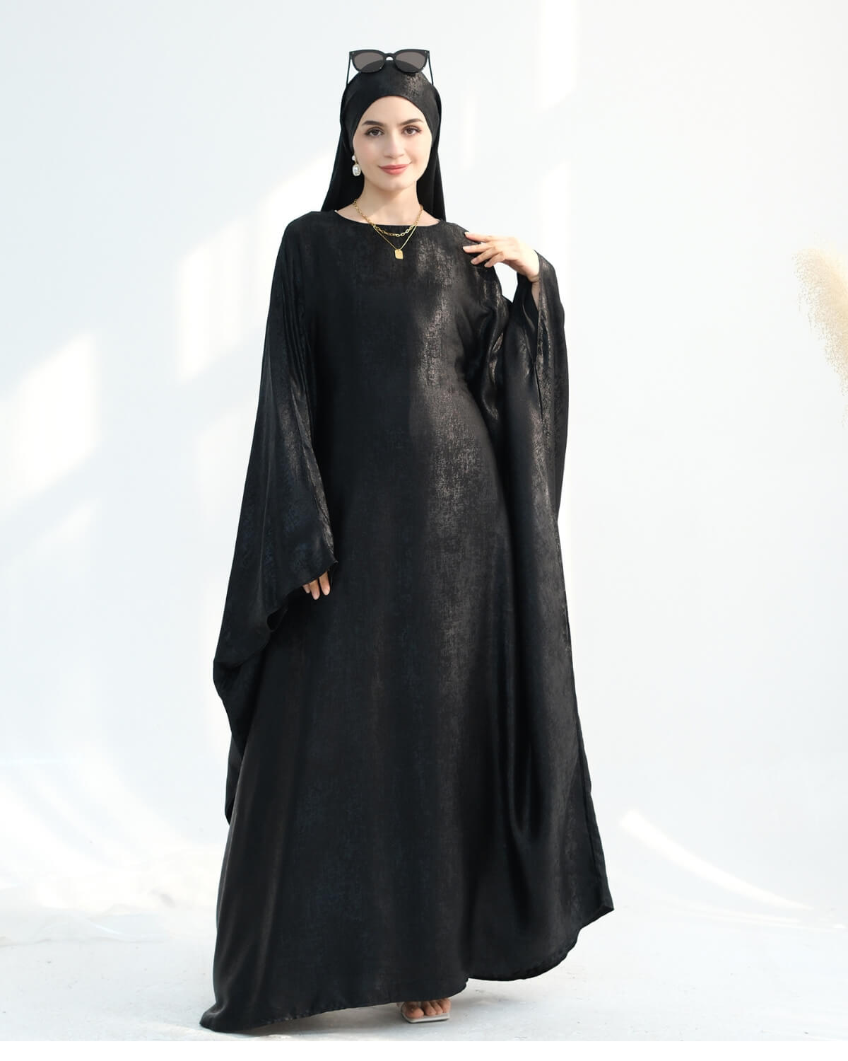 Satin Batwing Black Butterfly Abaya Dress