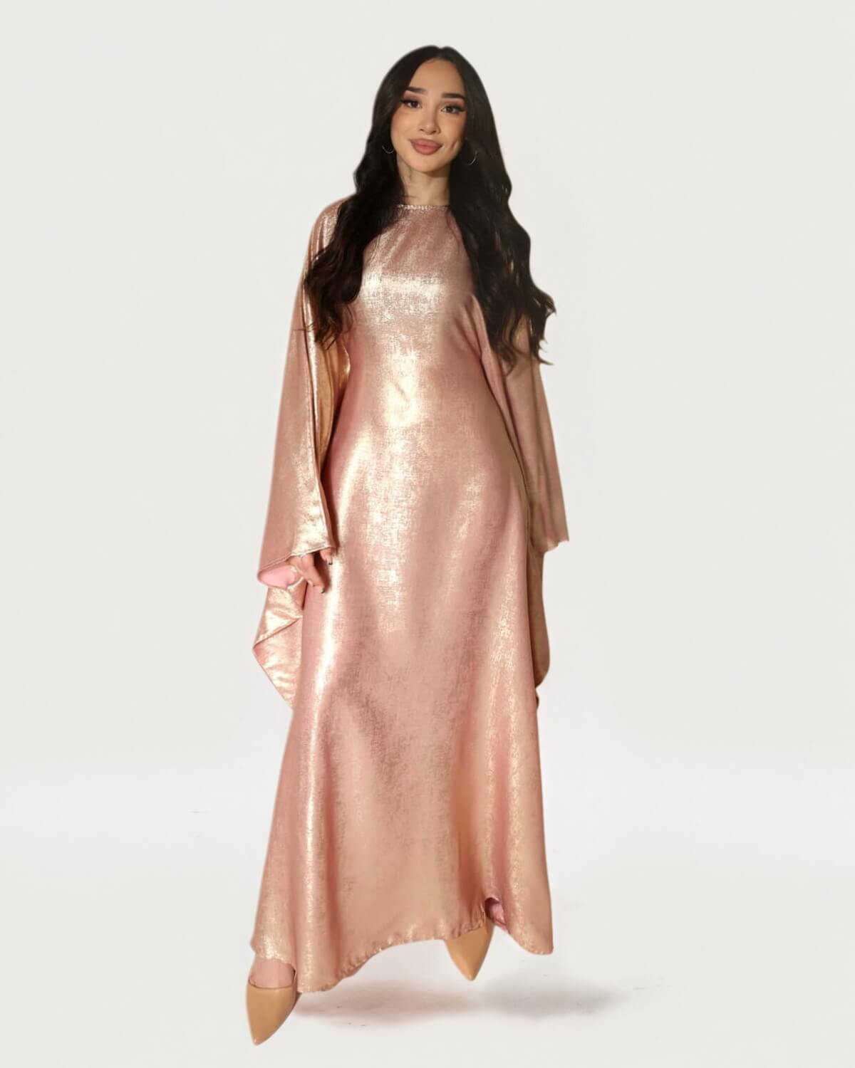 Satin Batwing Pink Butterfly Abaya Dress