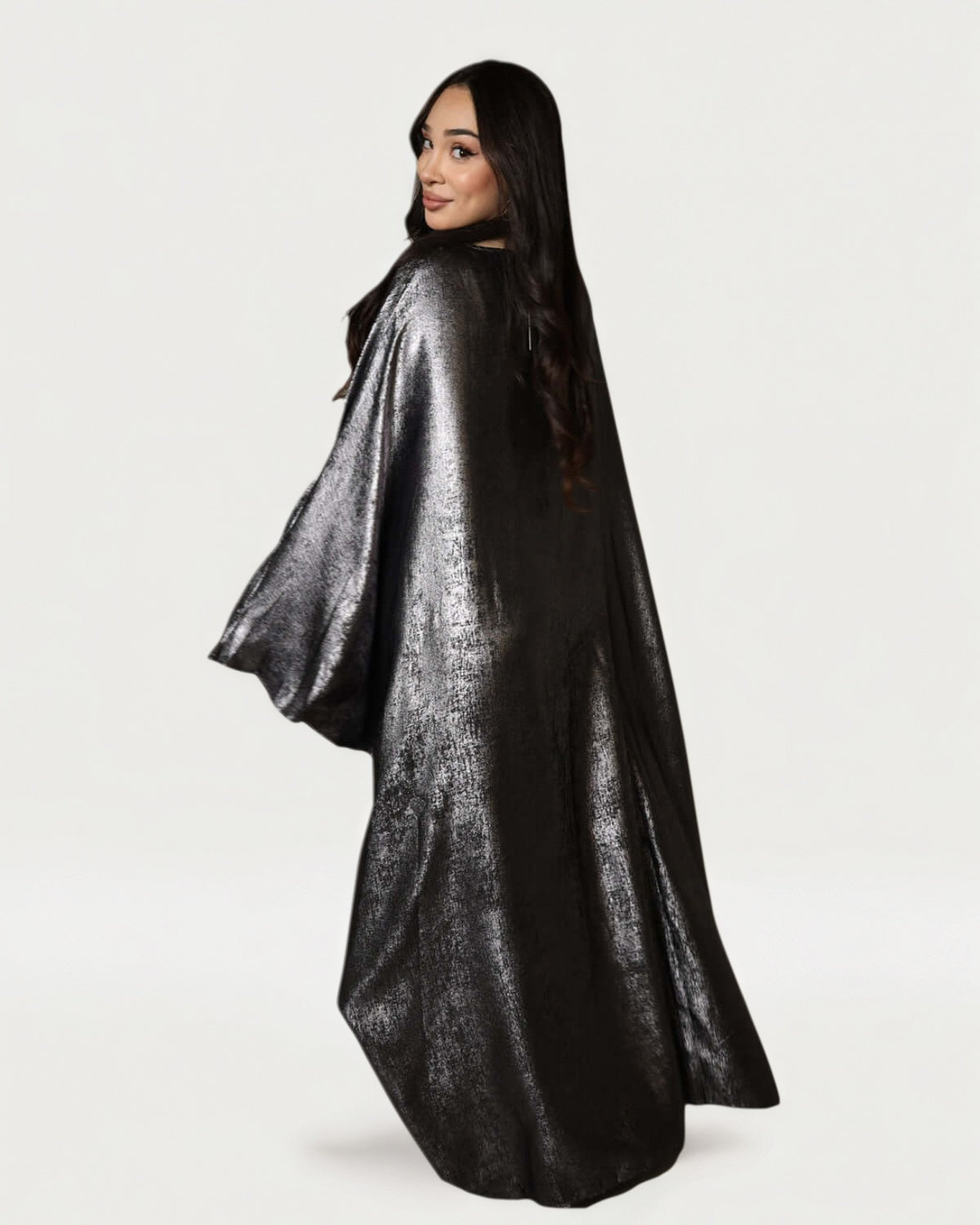 Satin Batwing Dark Gray Butterfly Abaya Dress