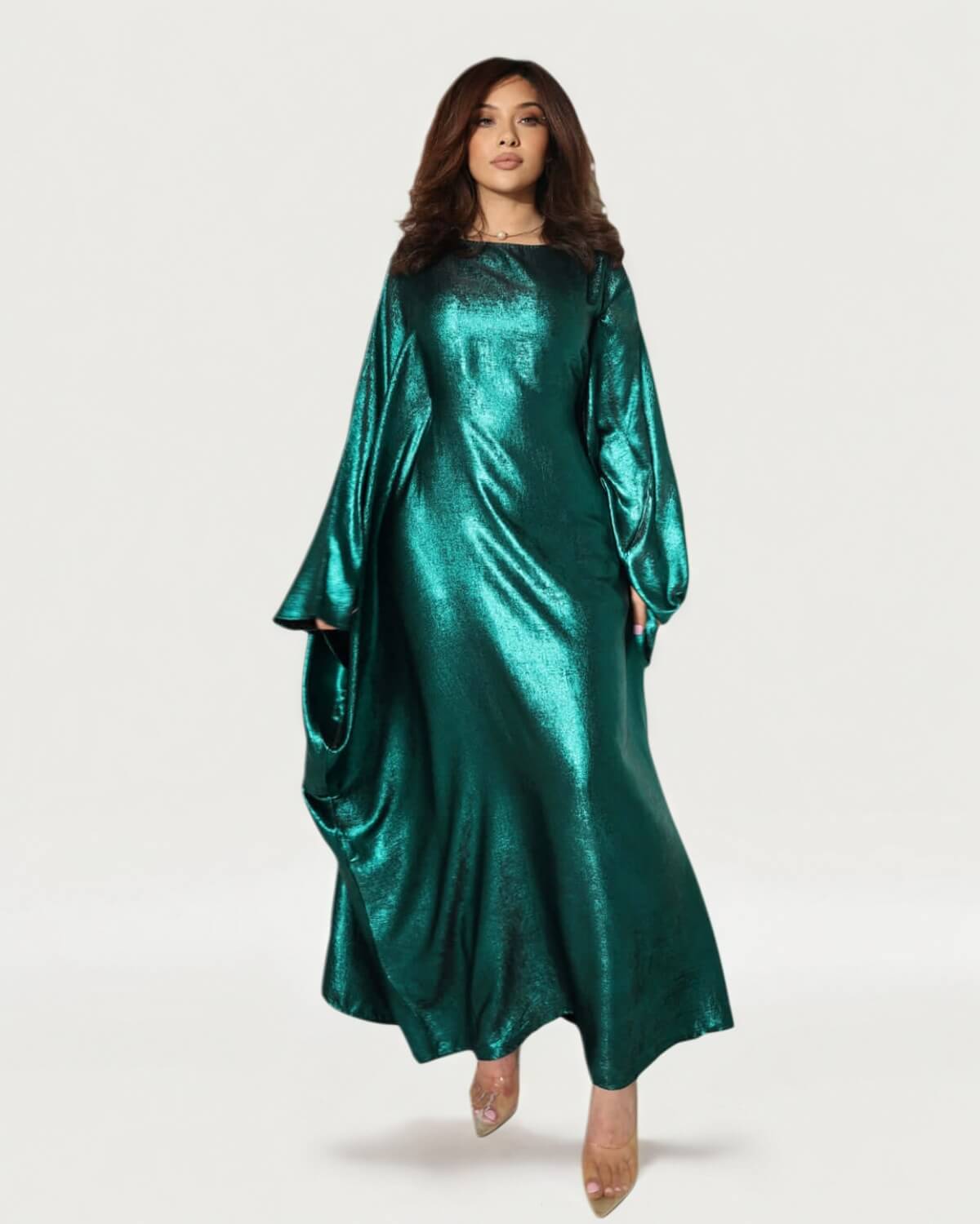 Satin Batwing Dark Green Butterfly Abaya Dress