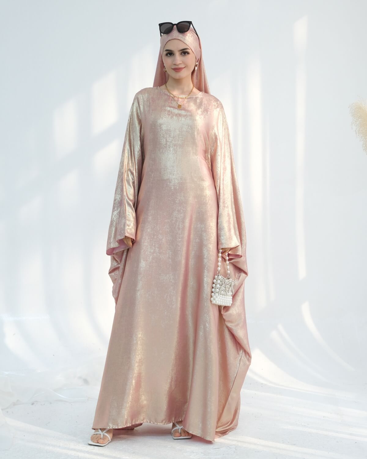 Satin Batwing Pink Butterfly Abaya Dress