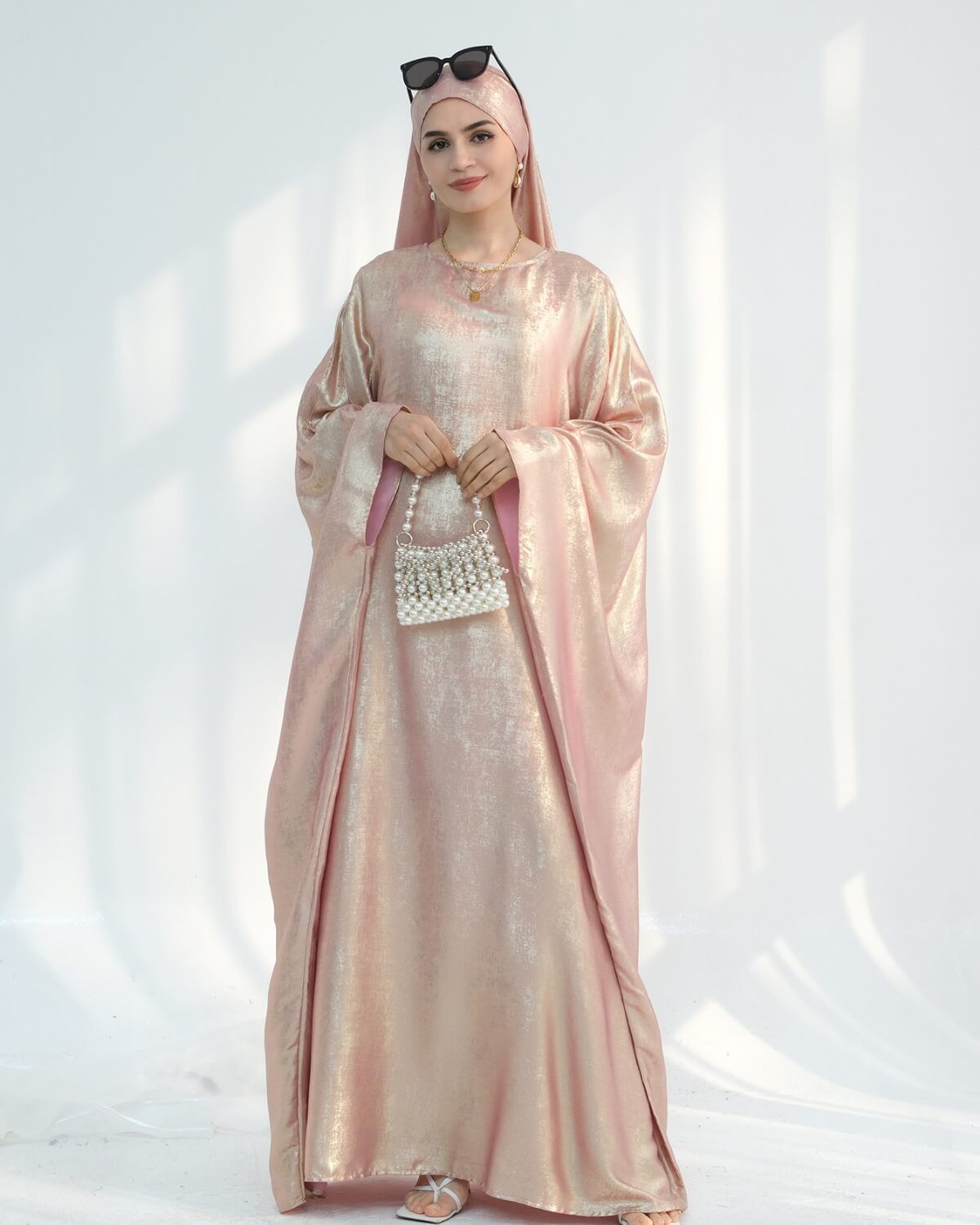 Satin Batwing Pink Butterfly Abaya Dress
