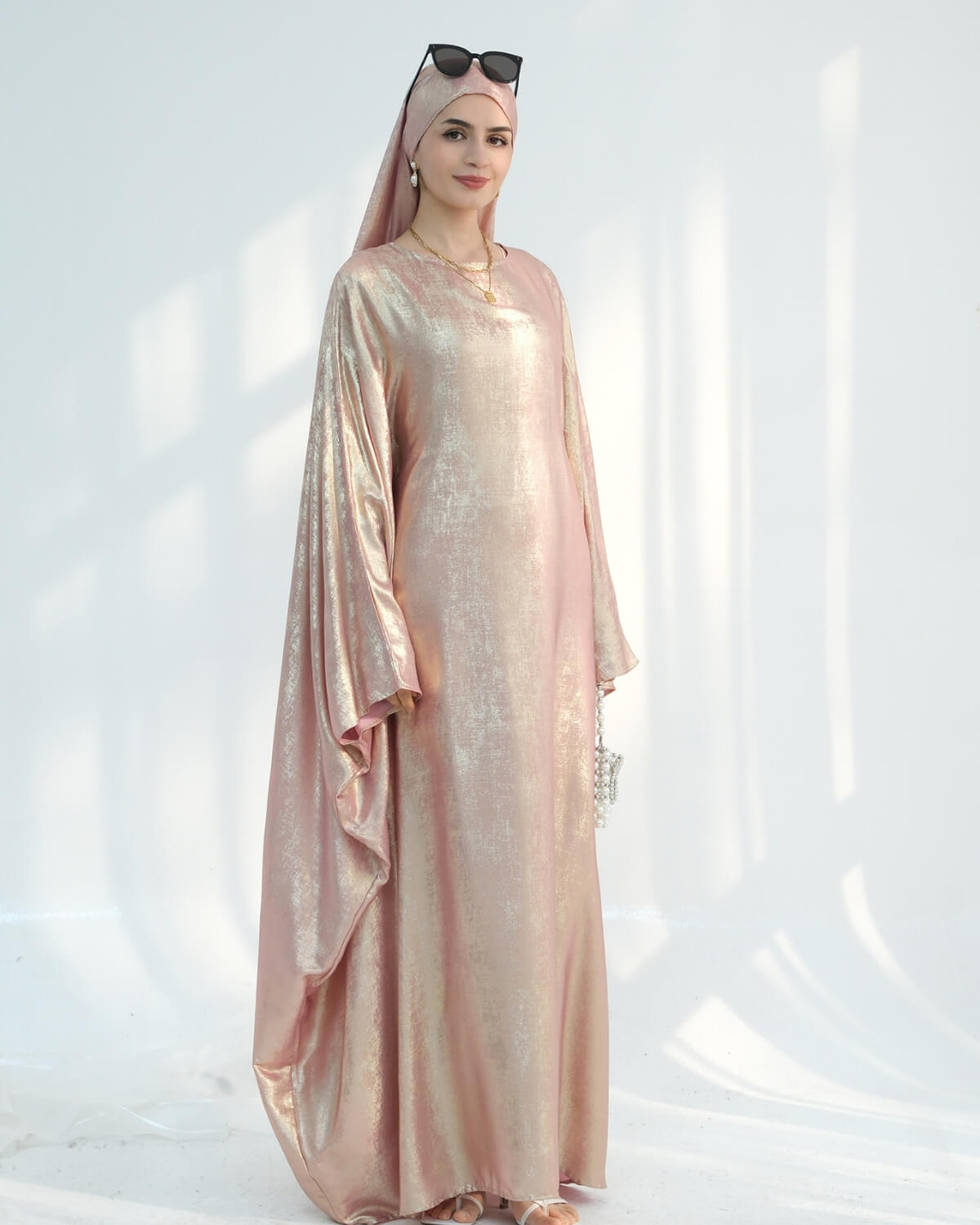 Satin Batwing Pink Butterfly Abaya Dress
