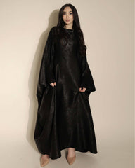 Satin Batwing Black Butterfly Abaya Dress