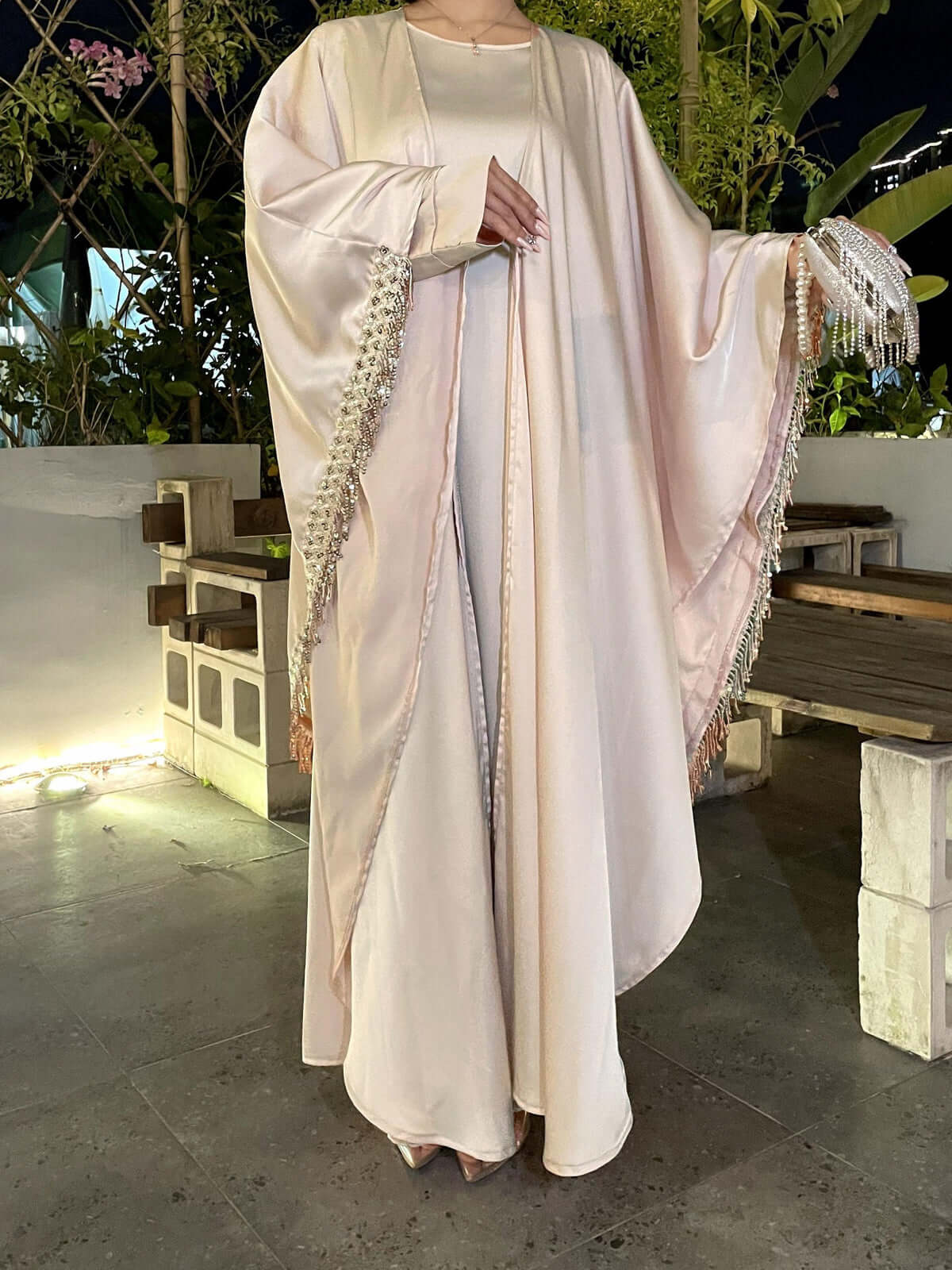 Satin Tassel Butterfly Abaya 3-Piece Set