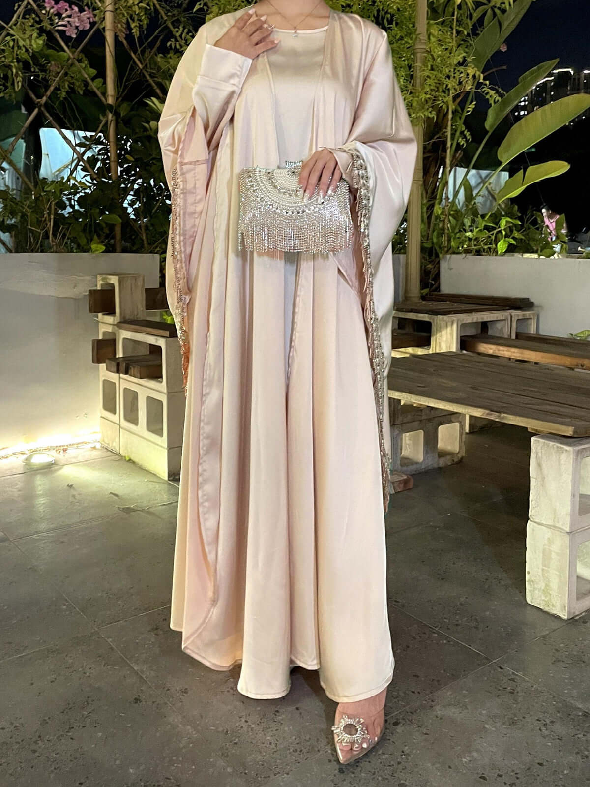 Satin Tassel Butterfly Abaya 3-Piece Set