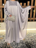 Butterfly Satin Abaya Set 2 Pieces Modest Clothing With Inner Dress
