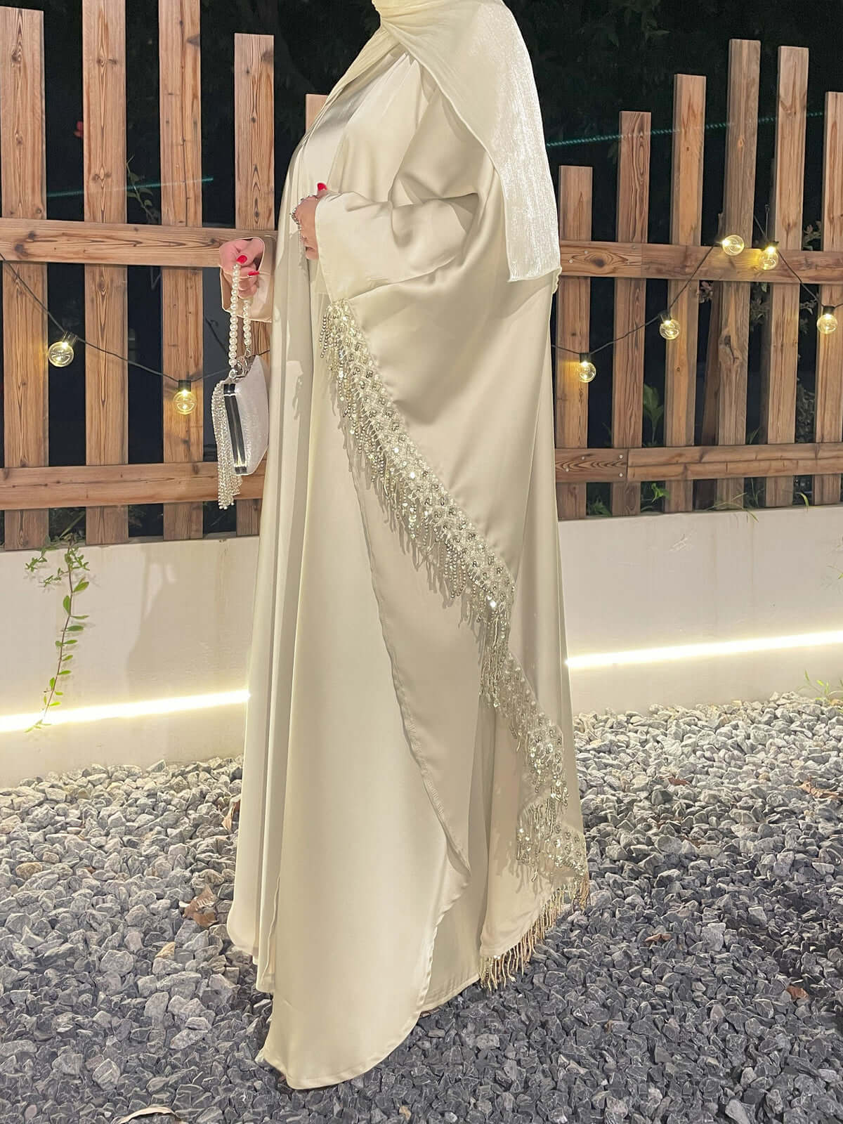 Satin Tassel Butterfly Abaya 3-Piece Set