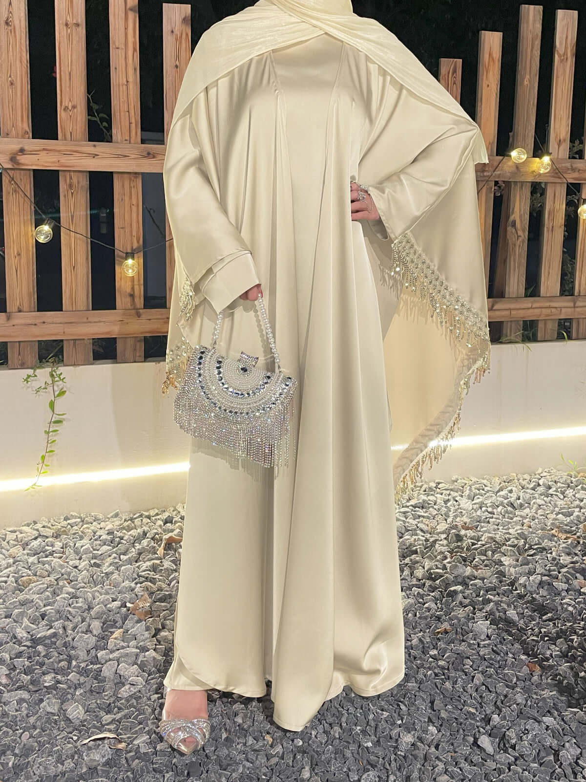 Satin Tassel Butterfly Abaya 3-Piece Set
