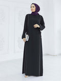 Hot Stamping Spliced Waistband Abaya Dress with Rhinestone Detailing