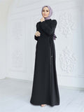 Hot Stamping Spliced Waistband Abaya Dress with Rhinestone Detailing