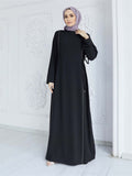 Hot Stamping Spliced Waistband Abaya Dress with Rhinestone Detailing