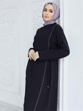 Hot Stamping Spliced Waistband Abaya Dress with Rhinestone Detailing