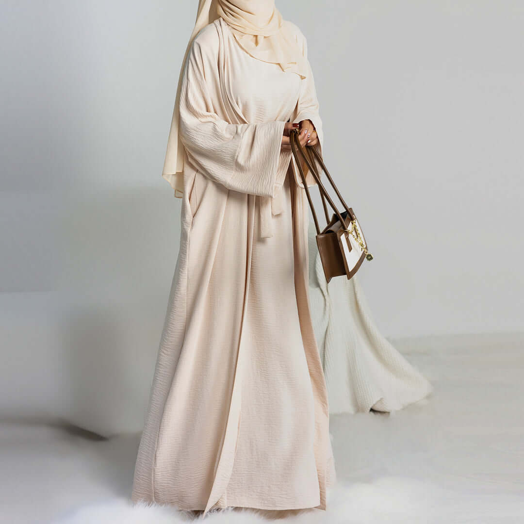 Elegant Multi-Color Abaya Dress 3 Piece Set with Breathable Fabric & Matching Hijab